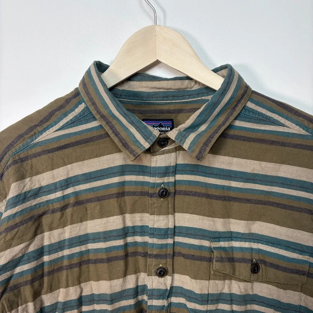 Patagonia Fjord Flannel Organic Cotton Striped Shirt - Brown and Gray